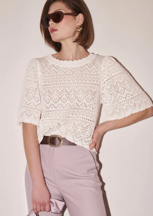 Pull Prealpino blanc en maille crochet
