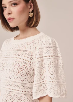 Pull Prealpino blanc en maille crochet