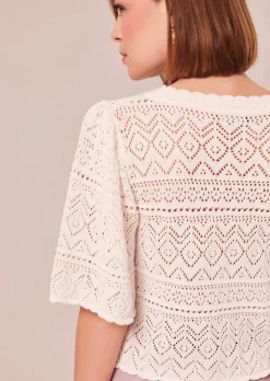 Pull Prealpino blanc en maille crochet