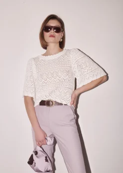 Pull Prealpino blanc en maille crochet