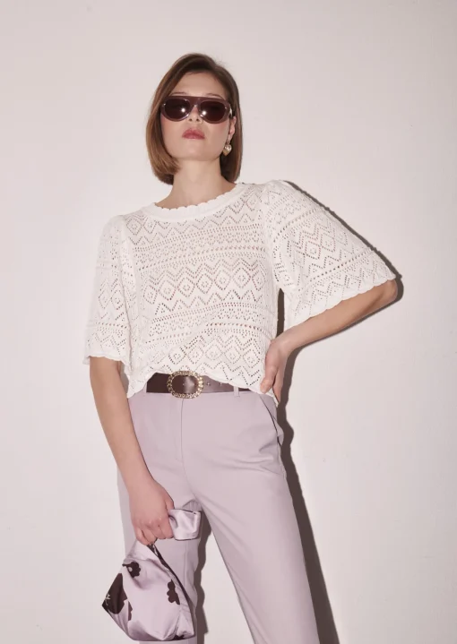 Pull Prealpino blanc en maille crochet