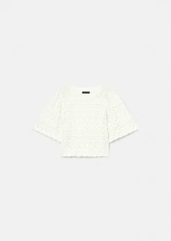 Pull Prealpino blanc en maille crochet