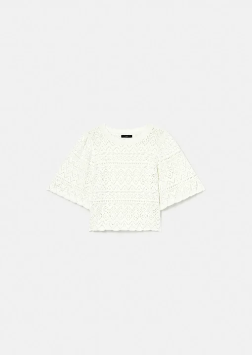 Pull Prealpino blanc en maille crochet