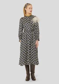 Robe Rivoltina bleu nuit à fleurs écrues