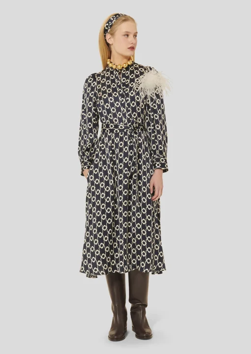 Robe Rivoltina bleu nuit à fleurs écrues