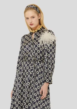 Robe Rivoltina bleu nuit à fleurs écrues