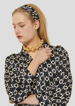 Robe Rivoltina bleu nuit à fleurs écrues
