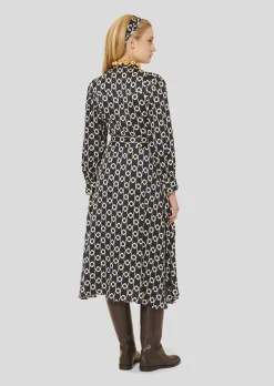 Robe Rivoltina bleu nuit à fleurs écrues
