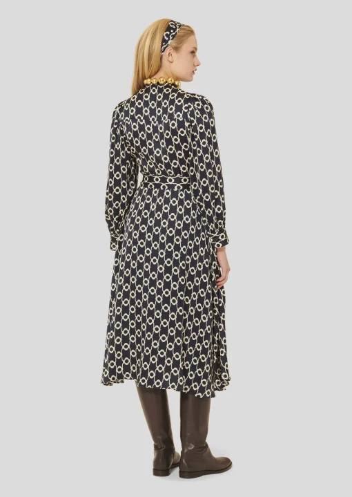 Robe Rivoltina bleu nuit à fleurs écrues