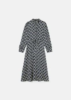 Robe Rivoltina bleu nuit à fleurs écrues