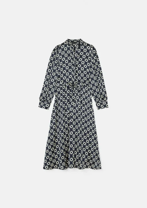 Robe Rivoltina bleu nuit à fleurs écrues