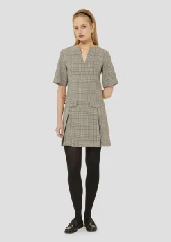 Robe Riyu grise au motif prince de galles