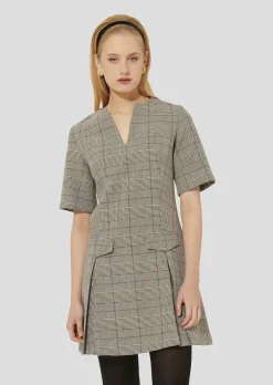 Robe Riyu grise au motif prince de galles