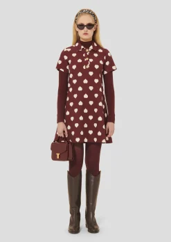 Robe Rory bordeaux imprimé coeurs blancs