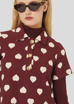 Robe Rory bordeaux imprimé coeurs blancs