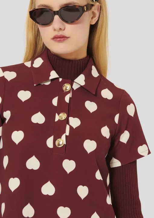 Robe Rory bordeaux imprimé coeurs blancs