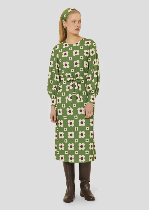Robe Rossini verte imprimée fleurs