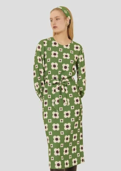 Robe Rossini verte imprimée fleurs