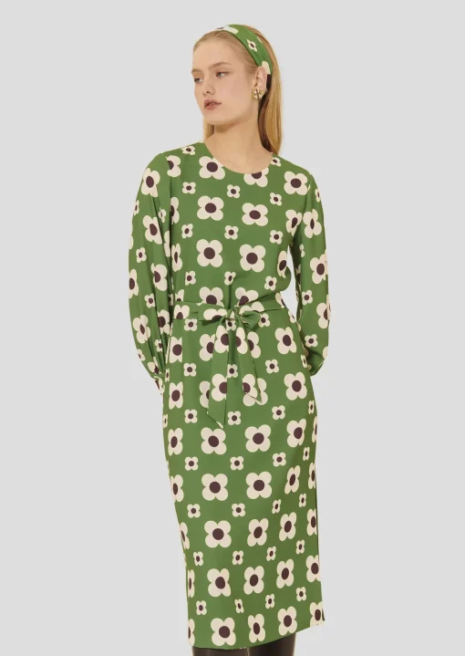 Robe Rossini verte imprimée fleurs