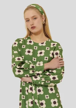 Robe Rossini verte imprimée fleurs