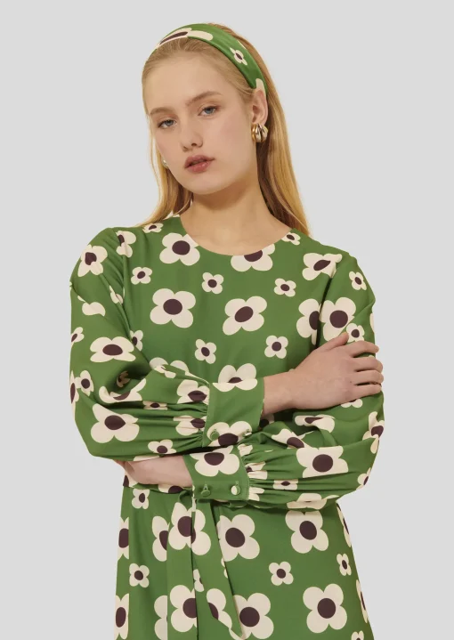 Robe Rossini verte imprimée fleurs