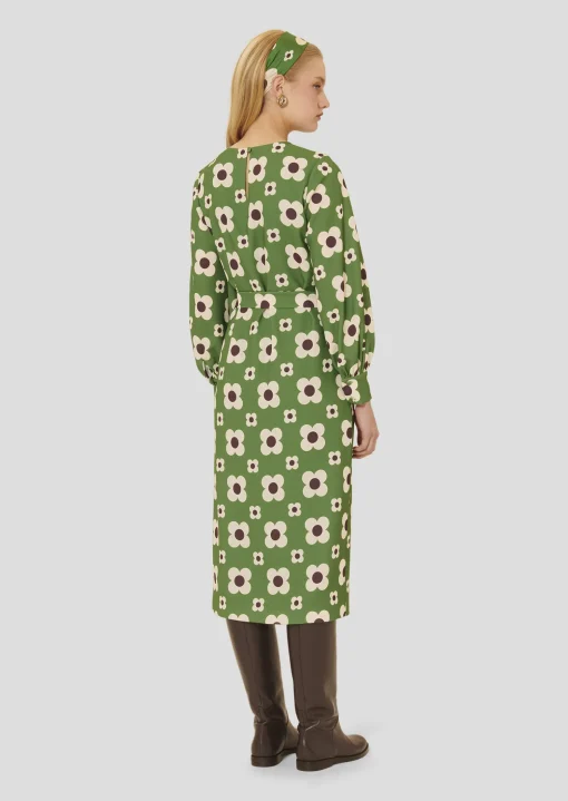 Robe Rossini verte imprimée fleurs