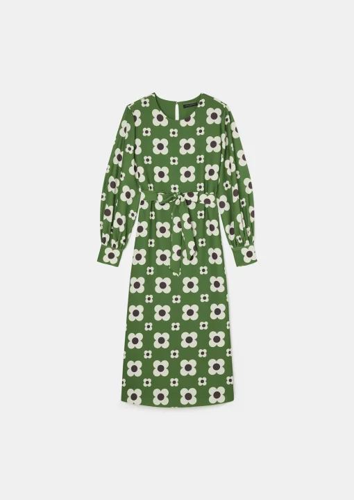 Robe Rossini verte imprimée fleurs