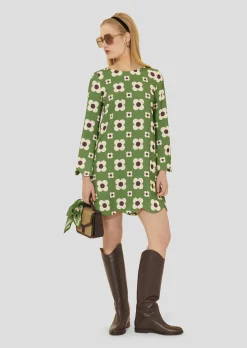Robe Ruoda verte imprimée fleurs