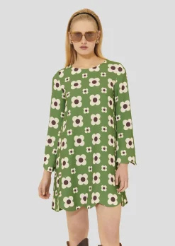 Robe Ruoda verte imprimée fleurs