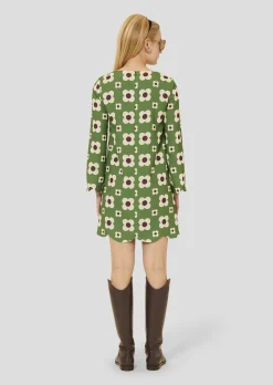 Robe Ruoda verte imprimée fleurs
