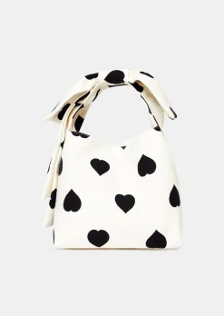 Sac Sally écru à motif coeur noir