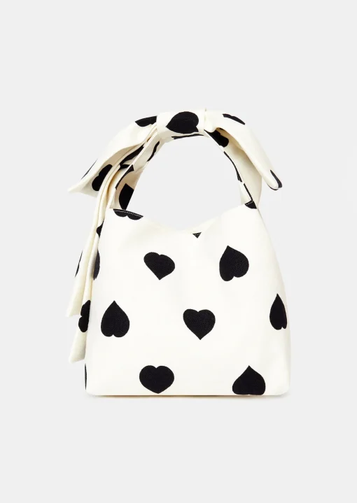 Sac Sally écru à motif coeur noir