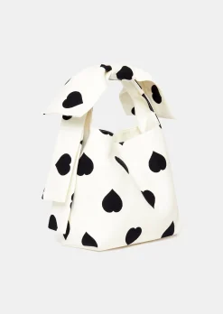 Sac Sally écru à motif coeur noir
