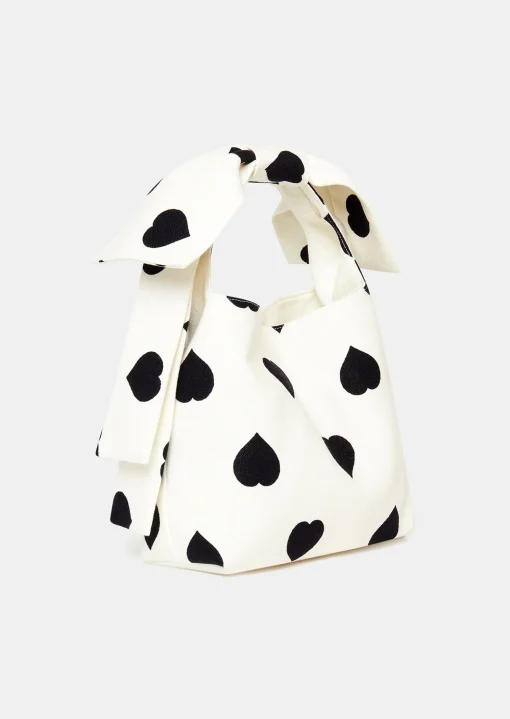 Sac Sally écru à motif coeur noir