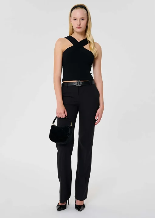 Top Prana noir en maille compacte lurex