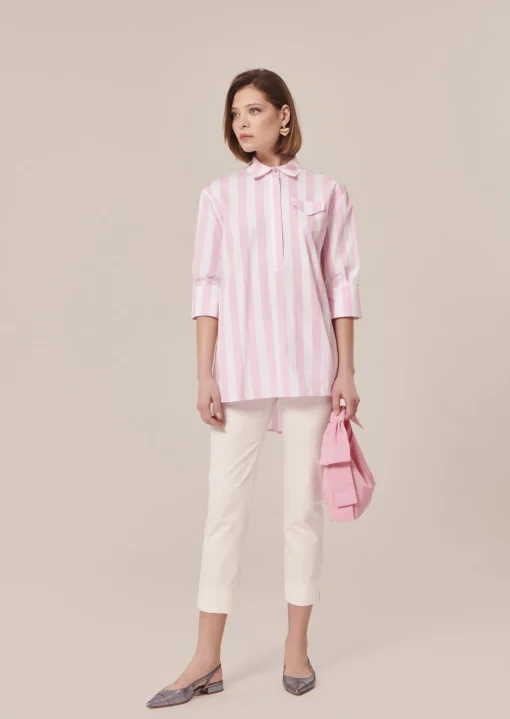 Top Tallulah rose à rayures en popeline