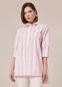 Top Tallulah rose à rayures en popeline