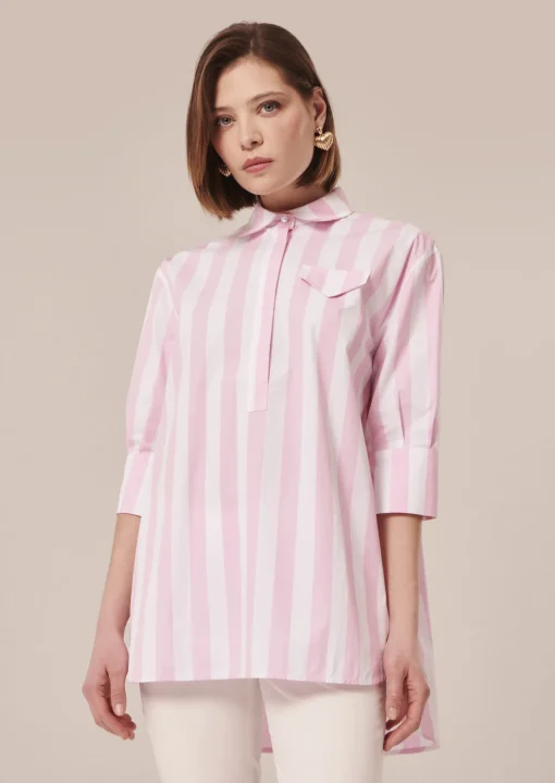 Top Tallulah rose à rayures en popeline