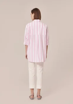 Top Tallulah rose à rayures en popeline