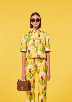 Top Thadea jaune à motif fleurs