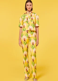 Top Thadea jaune à motif fleurs