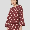 Top Thaissa bordeaux imprimé coeurs blancs