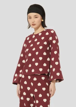 Top Thaissa bordeaux imprimé coeurs blancs