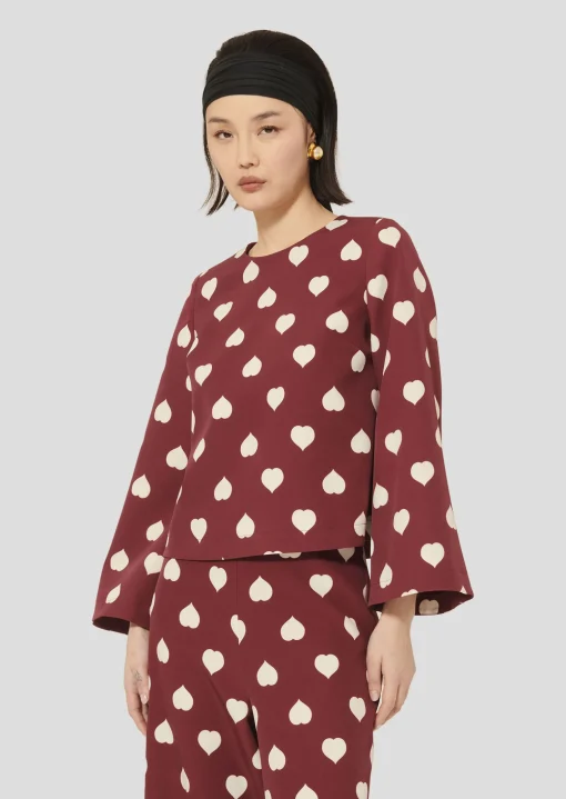 Top Thaissa bordeaux imprimé coeurs blancs