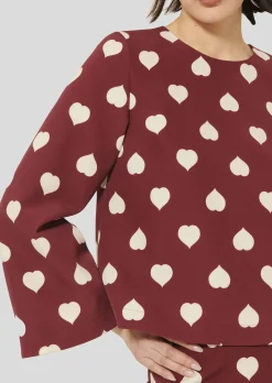 Top Thaissa bordeaux imprimé coeurs blancs