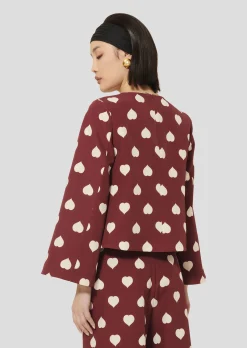 Top Thaissa bordeaux imprimé coeurs blancs