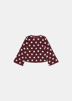 Top Thaissa bordeaux imprimé coeurs blancs