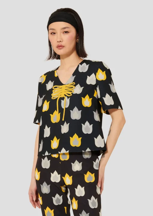 Top Thylane noir imprimé flammes