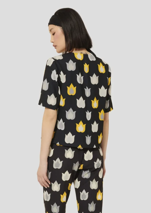 Top Thylane noir imprimé flammes