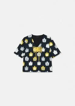 Top Thylane noir imprimé flammes